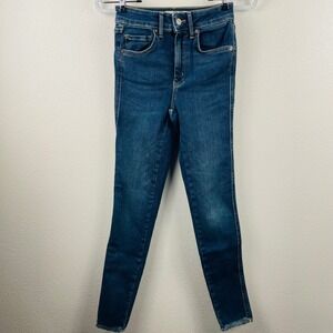 We‎ The Free Denim Jeans High Rise Raw Hem Skinny Jean Stretch Hippie Size 25